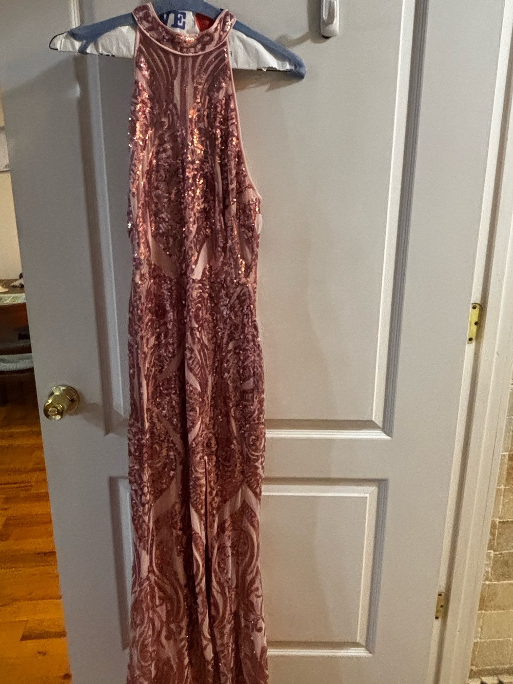 Lulu's Blush Pink Sequin Halter Gown